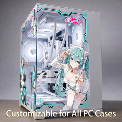 Hatsune Miku PC Case Skin - Custom Fit For ANY PC - Kawaii Vocaloid Anime Gaming Setup Decor - Reusable Static Cling Decal - No Residue Wrap
