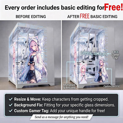 Hatsune Miku PC Case Skin - Custom Fit For ANY PC - Kawaii Vocaloid Anime Gaming Setup Decor - Reusable Static Cling Decal - No Residue Wrap
