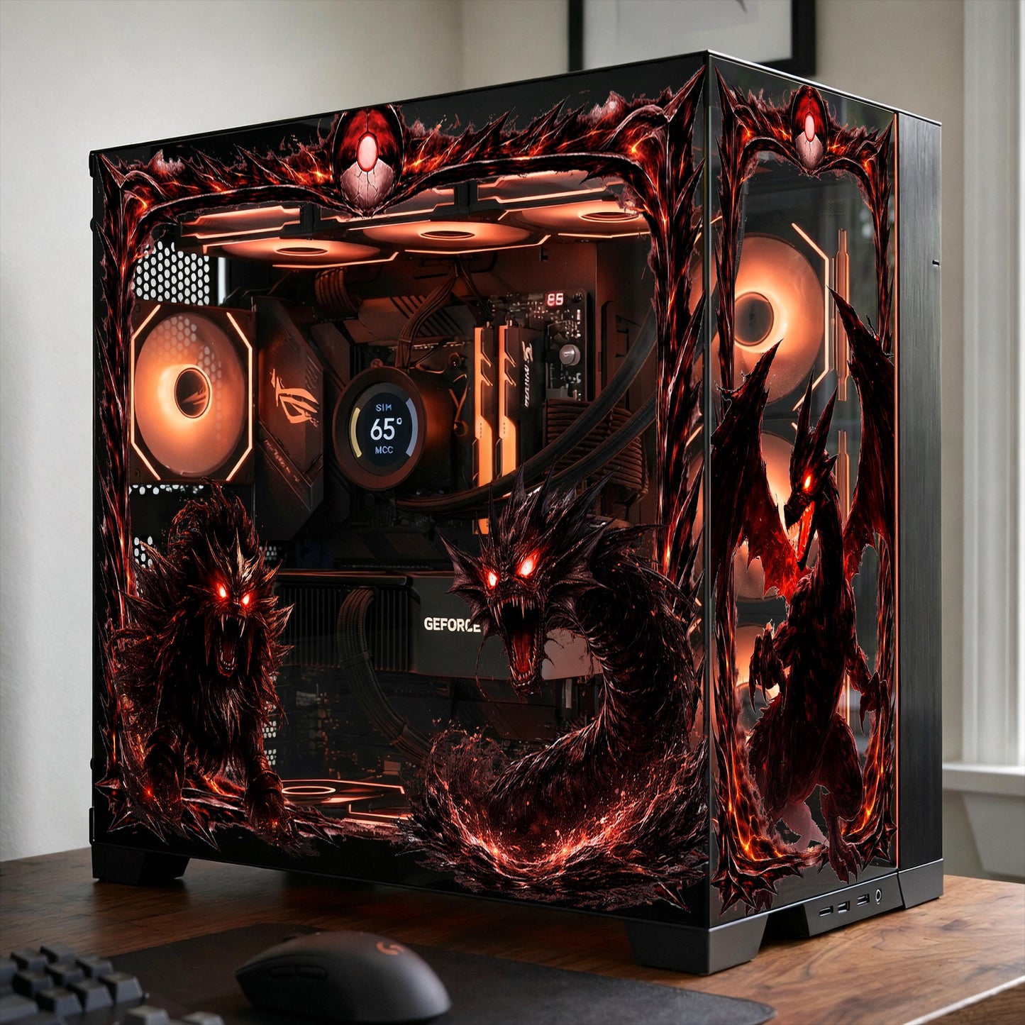 Fire Dragon PC Case Skin | Custom Size PC Case Wrap | Static Cling Glass Skin | Anime Gaming Setup