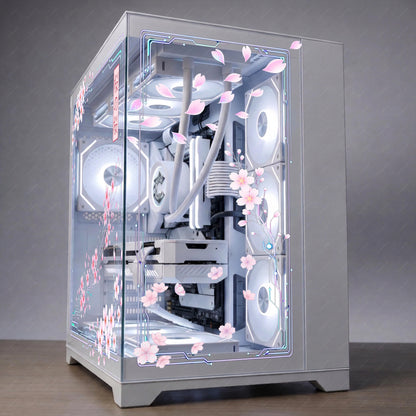 Cyber Sakura PC Case Skin | Cherry Blossom Static Cling for Glass Panel | Anime Gaming Setup Decor | Custom Sizes