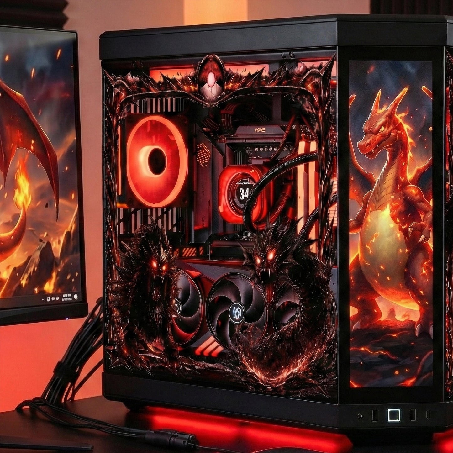Fire Dragon PC Case Skin | Custom Size PC Case Wrap | Static Cling Glass Skin | Anime Gaming Setup