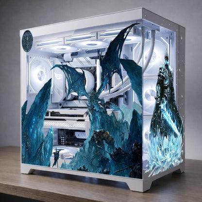 Frost Dragon PC Case Skin – Static Cling Glass Skin – Tempered Glass Wrap – RGB Compatible – Fantasy Gaming Setup Decor