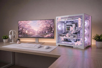 Cyber Sakura PC Case Skin | Cherry Blossom Static Cling for Glass Panel | Anime Gaming Setup Decor | Custom Sizes
