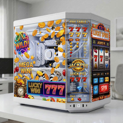 Hyte Y70 PC Case Skin Slot Machine Theme RGB Gaming Setup | Lucky 777 Static Cling Glass Panel | Casino Aesthetic PC Mod | No Residue Vinyl