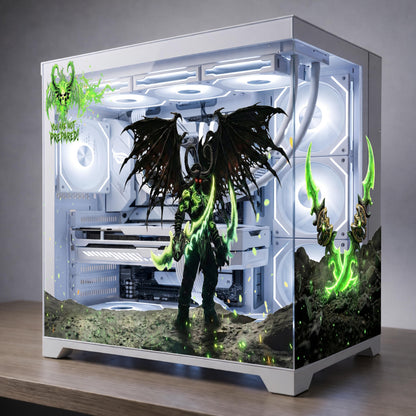 Illidan PC Case Skin – Static Cling Glass Skin – Tempered Glass Wrap – Demon Hunter Gaming Setup – Custom Size