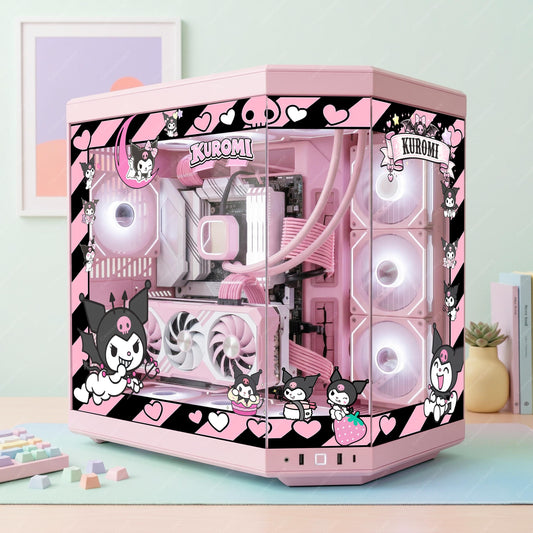 Kuromi Custom PC Case Skin - Pink & Black Anime Aesthetic PC Skin - Desktop Decor - Non-Adhesive Vinyl Decal