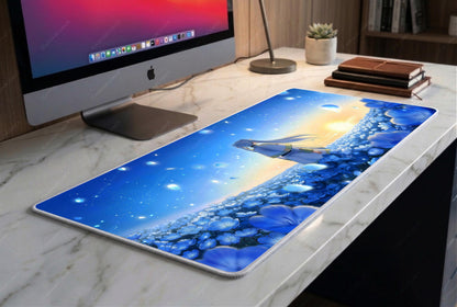 Frieren Beyond Journey's End Desk Mat, Blue Moonweed Flower Field XL Mousepad, Anime Sunset Landscape Deskpad, 4mm Thick Premium Gaming Mat