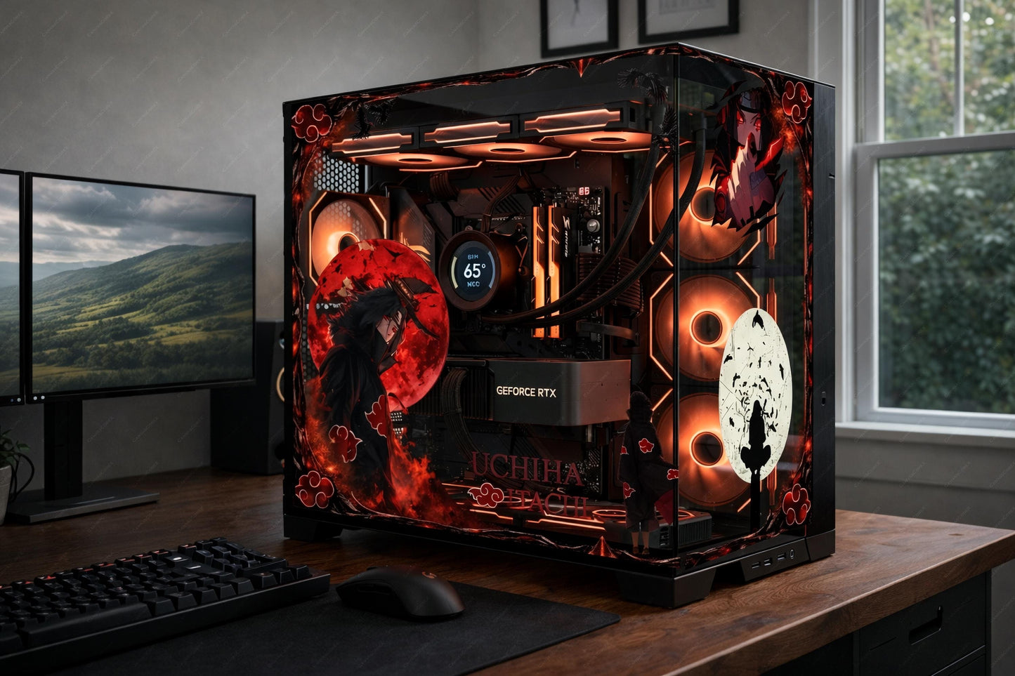 Rogue Ninja Raven PC Skin | Red Moon Anime Aesthetic | Dark Fantasy Static Cling | Black and Red Gaming Setup | Custom Glass Decal