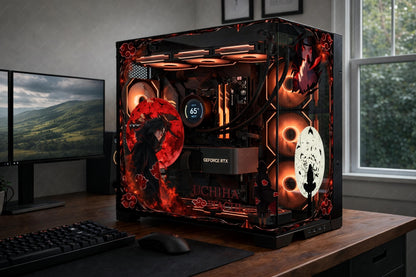 Rogue Ninja Raven PC Skin | Red Moon Anime Aesthetic | Dark Fantasy Static Cling | Black and Red Gaming Setup | Custom Glass Decal