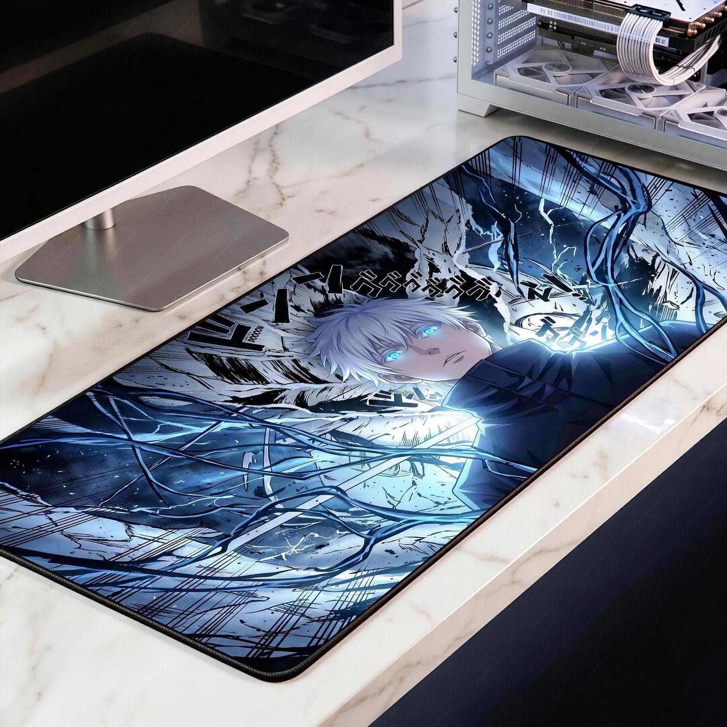Anime Sorcerer Desk Mat, Mystic Energy Mousepad, XL Gaming Deskpad, Purple Aura Manga Style Mat, Premium 4mm Thick