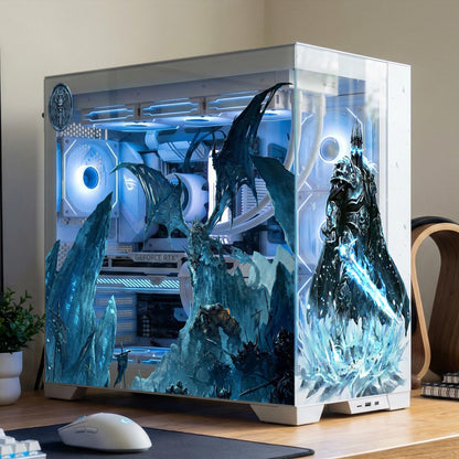 Frost Dragon PC Case Skin – Static Cling Glass Skin – Tempered Glass Wrap – RGB Compatible – Fantasy Gaming Setup Decor