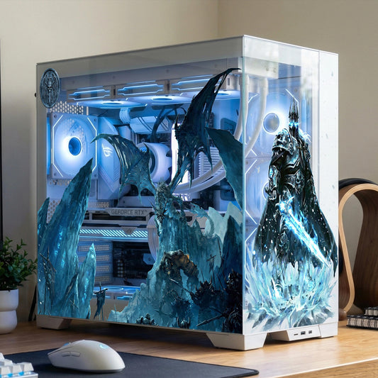 Frost Dragon PC Case Skin – Static Cling Glass Skin – Tempered Glass Wrap – RGB Compatible – Fantasy Gaming Setup Decor