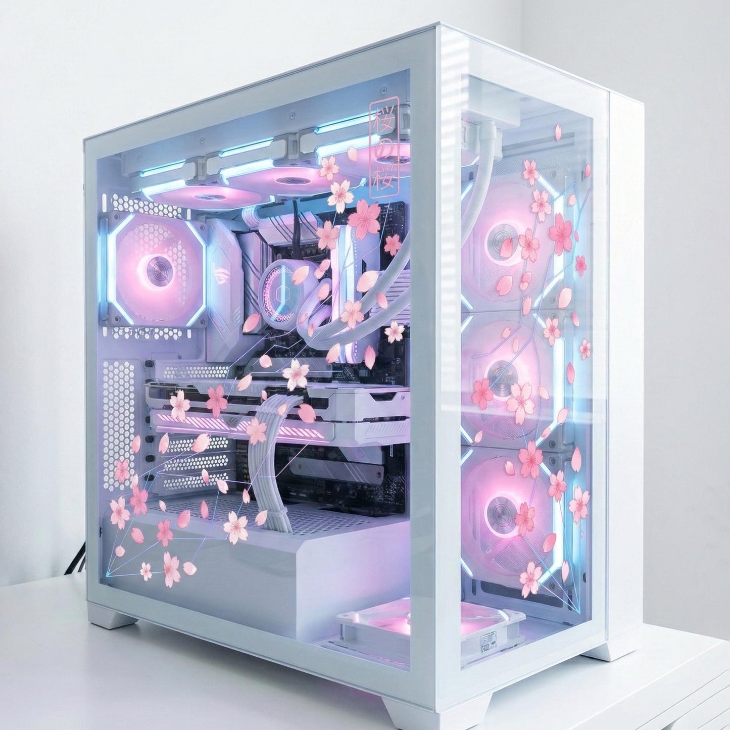 Cyber Sakura PC Case Skin | Cherry Blossom Static Cling for Glass Panel | Anime Gaming Setup Decor | Custom Sizes