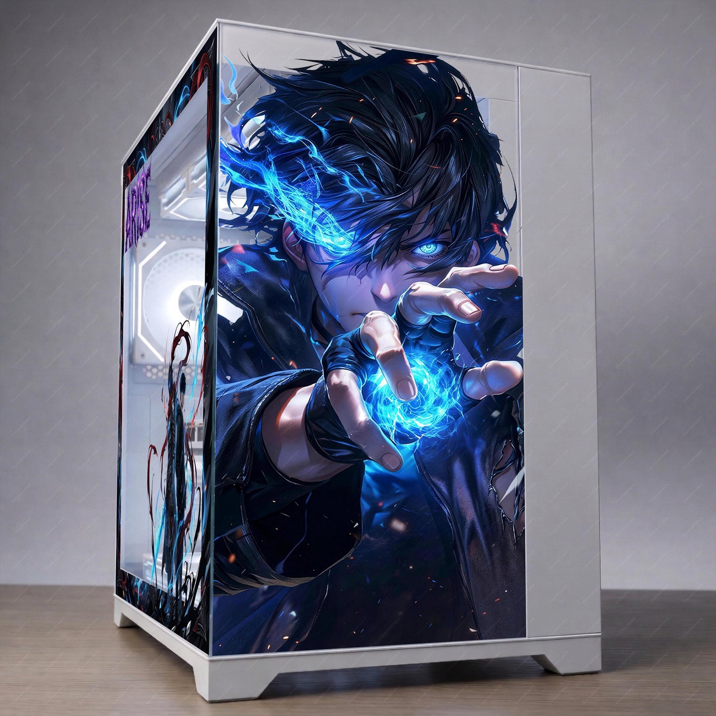 Blue Aura Assassin PC Skin | Dark Anime Gaming Setup Decal | Reusable Static Cling Case Wrap | Dark Fantasy Computer Sticker