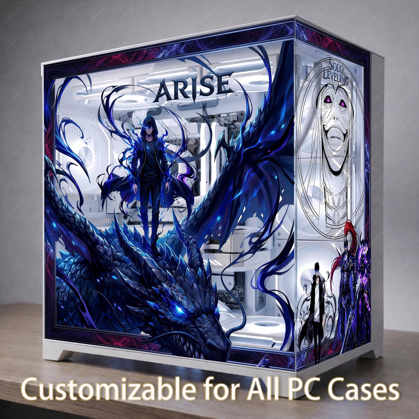 Shadow Summoner PC Case Skin | Level Up Anime Gaming Mod Decal | Dark Fantasy RGB Build Aesthetic | Static Cling ATX Tower Wrap