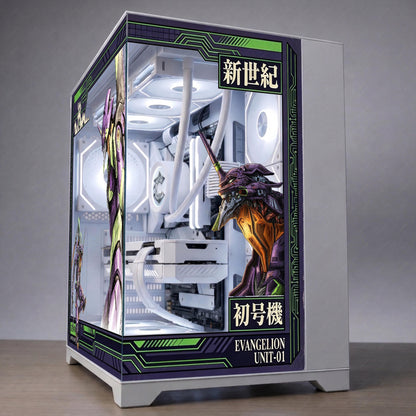 Evangelion Unit-01 PC Case Skin - EVA-01 Mecha Anime Static Cling Decal for Hyte Y70 Y60 Lian Li O11 - Purple & Green Gaming PC Decor