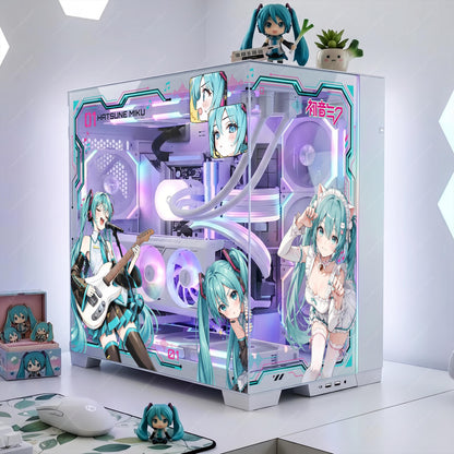 Hatsune Miku PC Case Skin - Custom Fit For ANY PC - Kawaii Vocaloid Anime Gaming Setup Decor - Reusable Static Cling Decal - No Residue Wrap