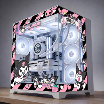 Kuromi Custom PC Case Skin - Pink & Black Anime Aesthetic PC Skin - Desktop Decor - Non-Adhesive Vinyl Decal