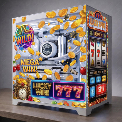 Hyte Y70 PC Case Skin Slot Machine Theme RGB Gaming Setup | Lucky 777 Static Cling Glass Panel | Casino Aesthetic PC Mod | No Residue Vinyl