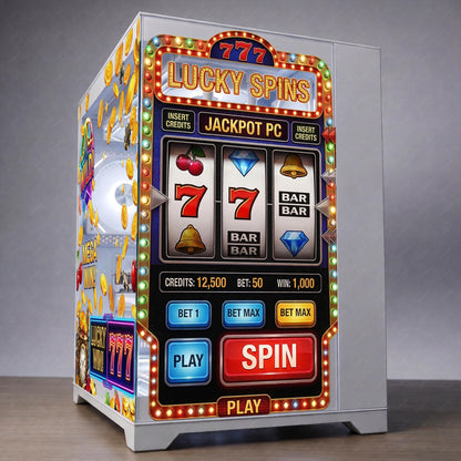 Hyte Y70 PC Case Skin Slot Machine Theme RGB Gaming Setup | Lucky 777 Static Cling Glass Panel | Casino Aesthetic PC Mod | No Residue Vinyl