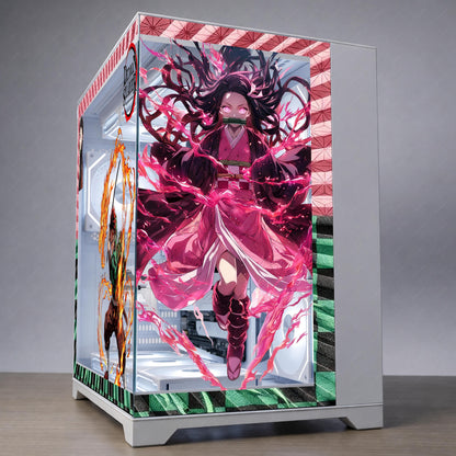 Demon Slayer PC Case Skin - Tanjiro & Nezuko Static Cling Decal - Anime PC Glass Panel Wrap - Reusable Gaming Setup Decor