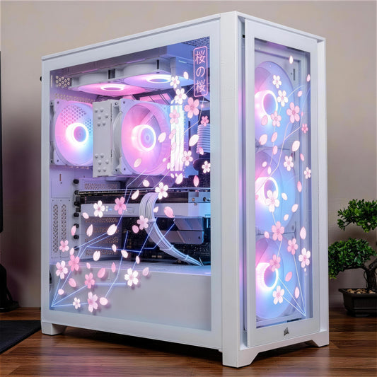 Cyber Sakura PC Case Skin | Cherry Blossom Static Cling for Glass Panel | Anime Gaming Setup Decor | Custom Sizes