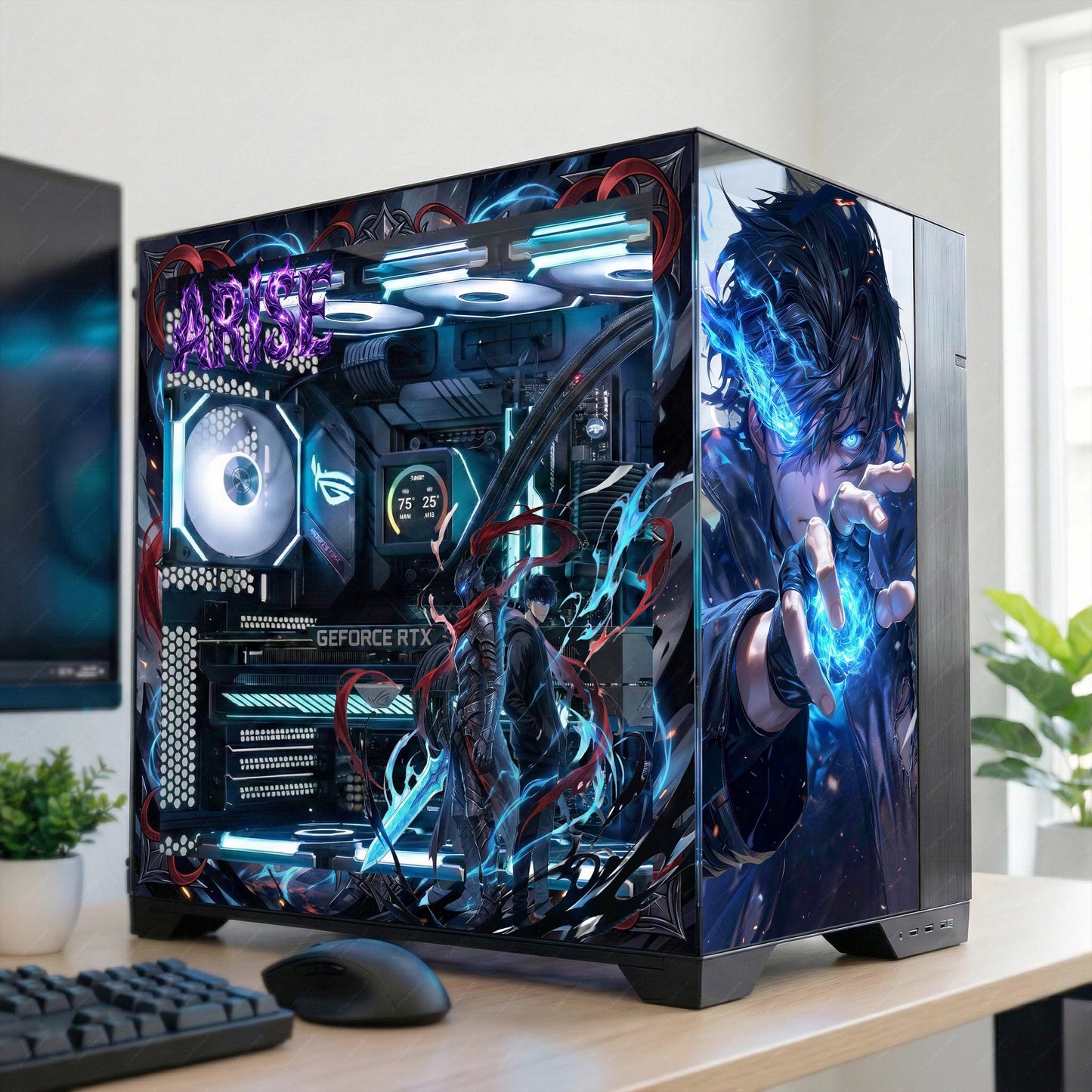 Blue Aura Assassin PC Skin | Dark Anime Gaming Setup Decal | Reusable Static Cling Case Wrap | Dark Fantasy Computer Sticker