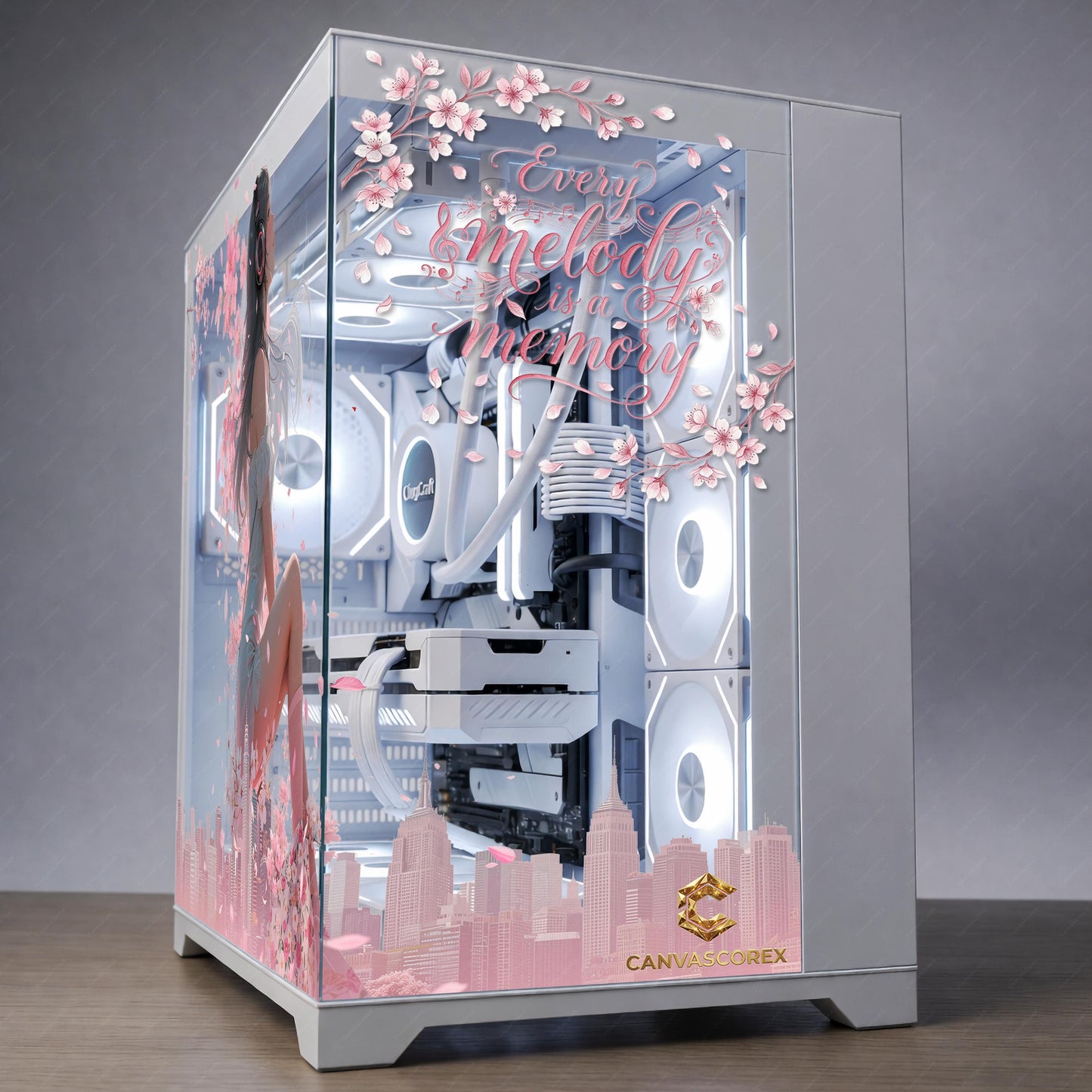 Sakura PC Case Skin | Anime Girl PC Glass Panel Decal | Pink Aesthetic Gaming Setup | Custom Static Cling Cover | Cute PC Mod