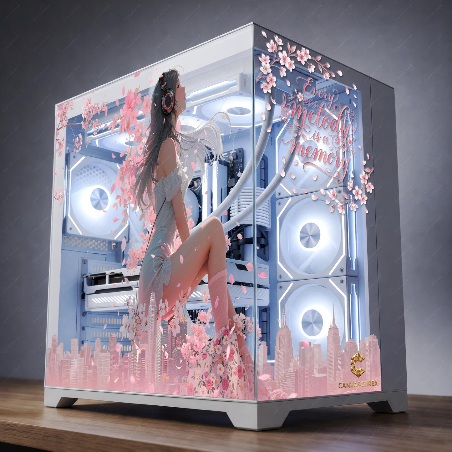 Sakura PC Case Skin | Anime Girl PC Glass Panel Decal | Pink Aesthetic Gaming Setup | Custom Static Cling Cover | Cute PC Mod