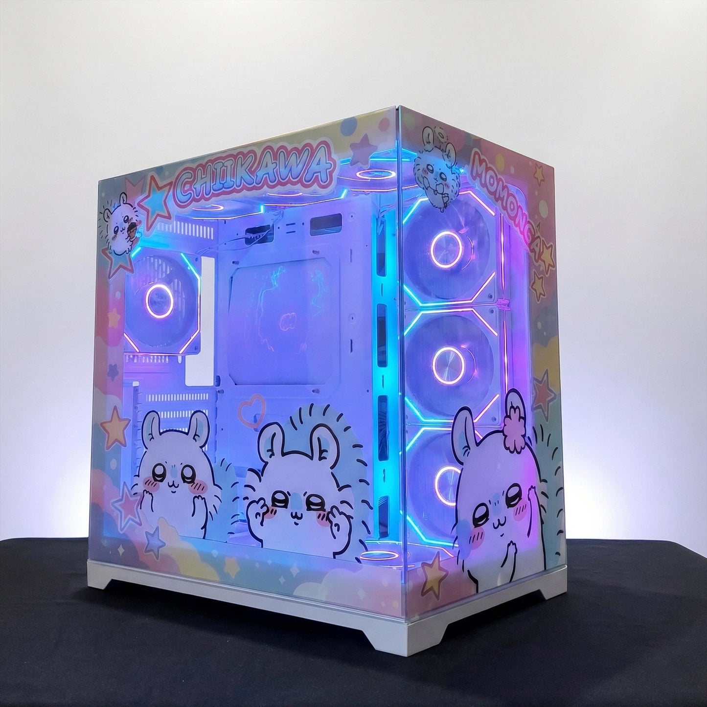 Kawaii Pastel Anime PC Case Wrap | Adhesive-Free Tempered Glass Skin