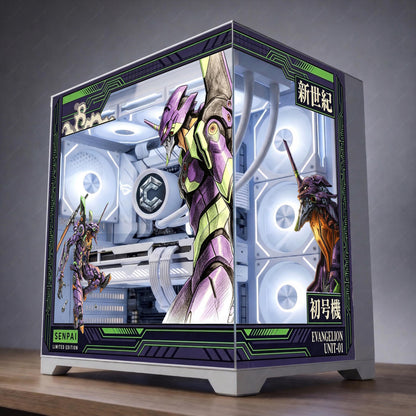 Evangelion Unit-01 PC Case Skin - EVA-01 Mecha Anime Static Cling Decal for Hyte Y70 Y60 Lian Li O11 - Purple & Green Gaming PC Decor