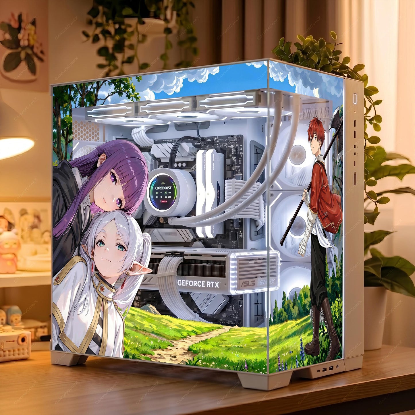 Frieren Anime PC Case Skin - Custom Fit For ANY PC - Cozy Fantasy Gaming Setup Decor - Reusable Static Cling Decal - Nature Glass Wrap