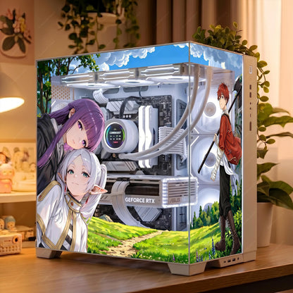 Frieren Anime PC Case Skin - Custom Fit For ANY PC - Cozy Fantasy Gaming Setup Decor - Reusable Static Cling Decal - Nature Glass Wrap