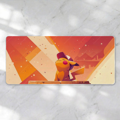 Yellow Electric Mouse Desk Mat, Geometric Sunset Anime Mousepad, Retro Gamer XL Deskpad, Warm Orange Minimalist Gaming Mat, 4mm Thick