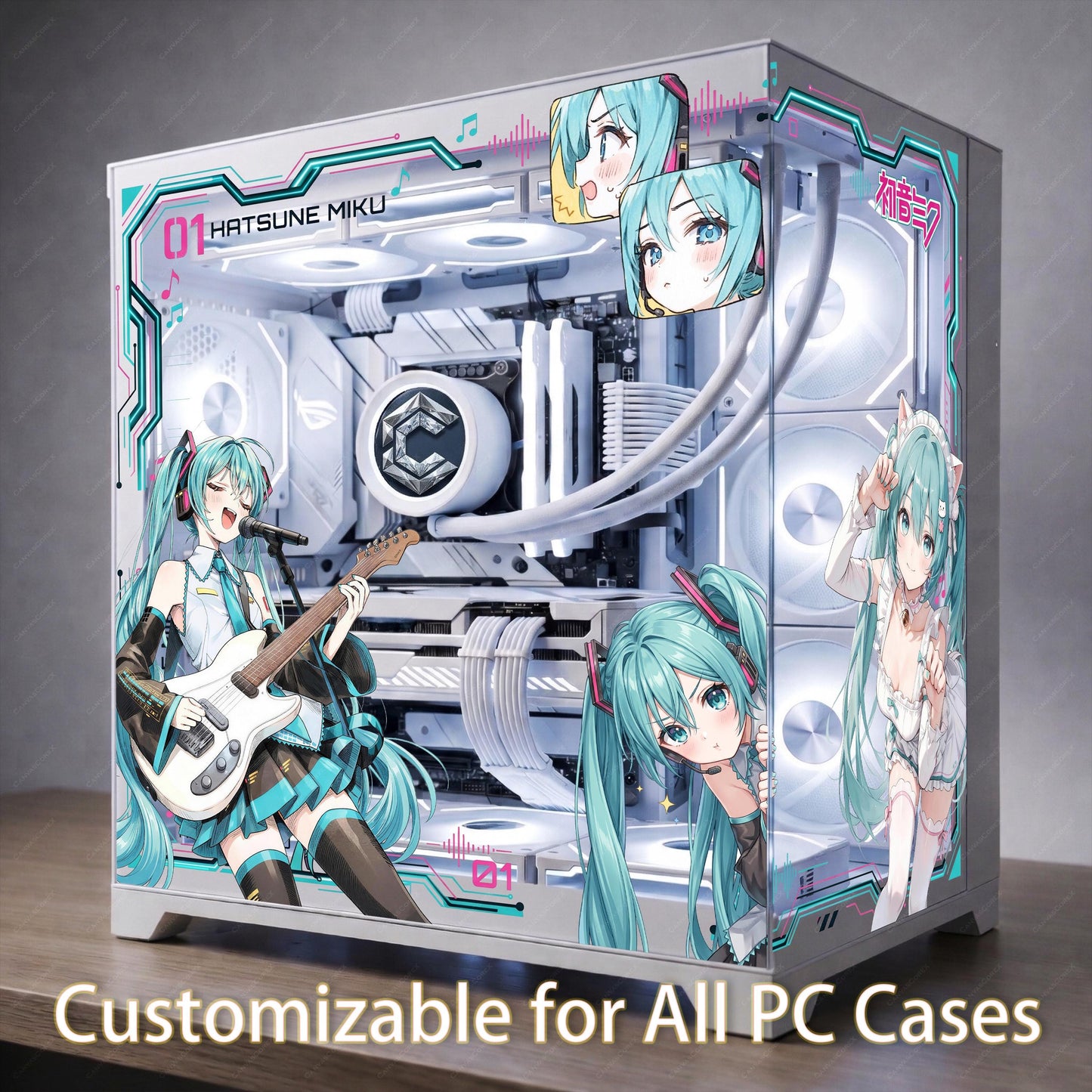 Hatsune Miku PC Case Skin - Custom Fit For ANY PC - Kawaii Vocaloid Anime Gaming Setup Decor - Reusable Static Cling Decal - No Residue Wrap