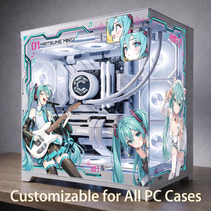 Hatsune Miku PC Case Skin - Custom Fit For ANY PC - Kawaii Vocaloid Anime Gaming Setup Decor - Reusable Static Cling Decal - No Residue Wrap