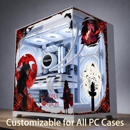 Rogue Ninja Raven PC Skin | Red Moon Anime Aesthetic | Dark Fantasy Static Cling | Black and Red Gaming Setup | Custom Glass Decal