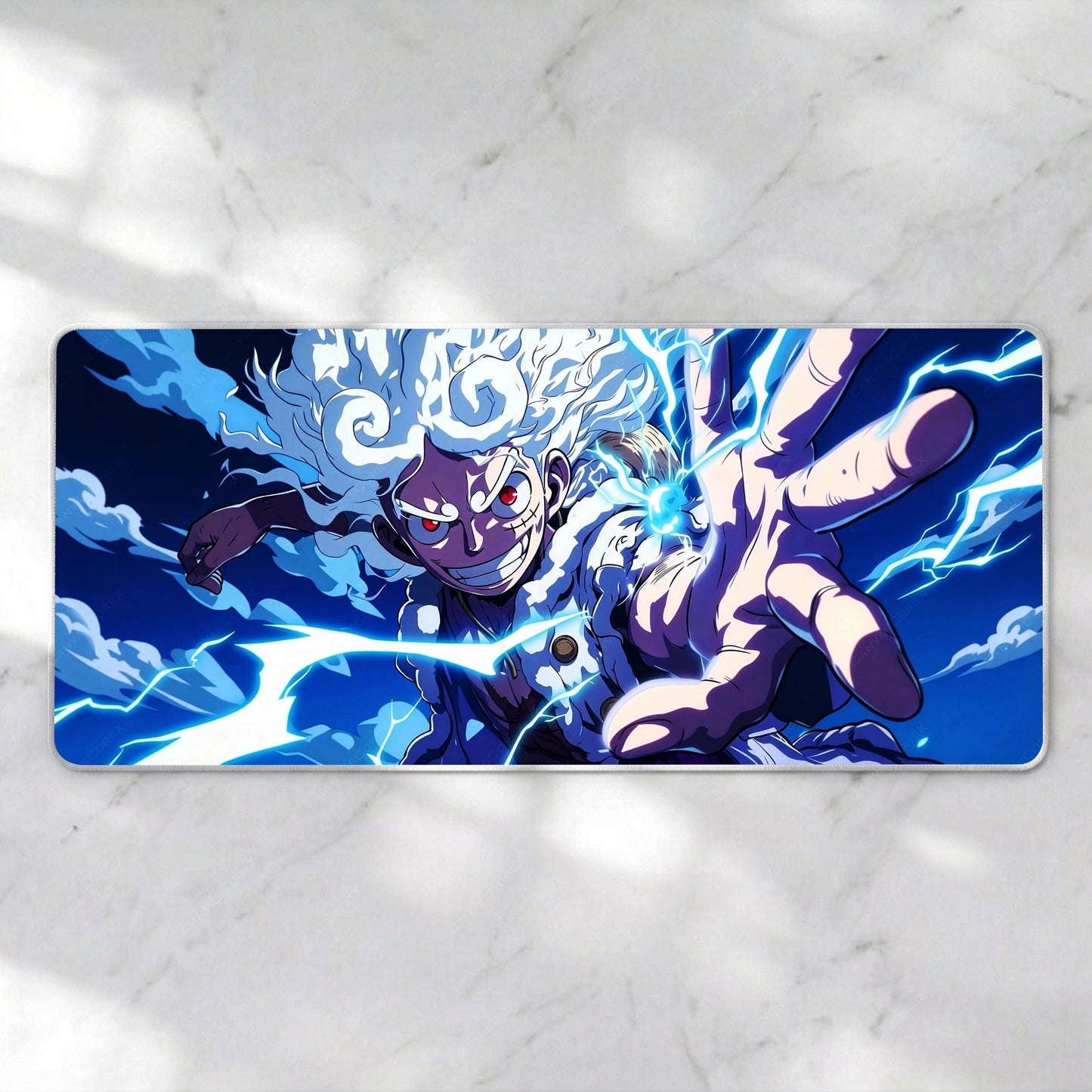 Gear 5 Luffy Desk Mat, Sun God Nika Extended Mousepad, Anime Lightning Deskpad, Premium 4mm One Piece XL Gaming Mat, Free US Shipping