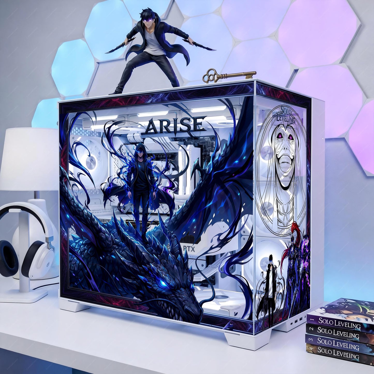 Shadow Summoner PC Case Skin | Level Up Anime Gaming Mod Decal | Dark Fantasy RGB Build Aesthetic | Static Cling ATX Tower Wrap
