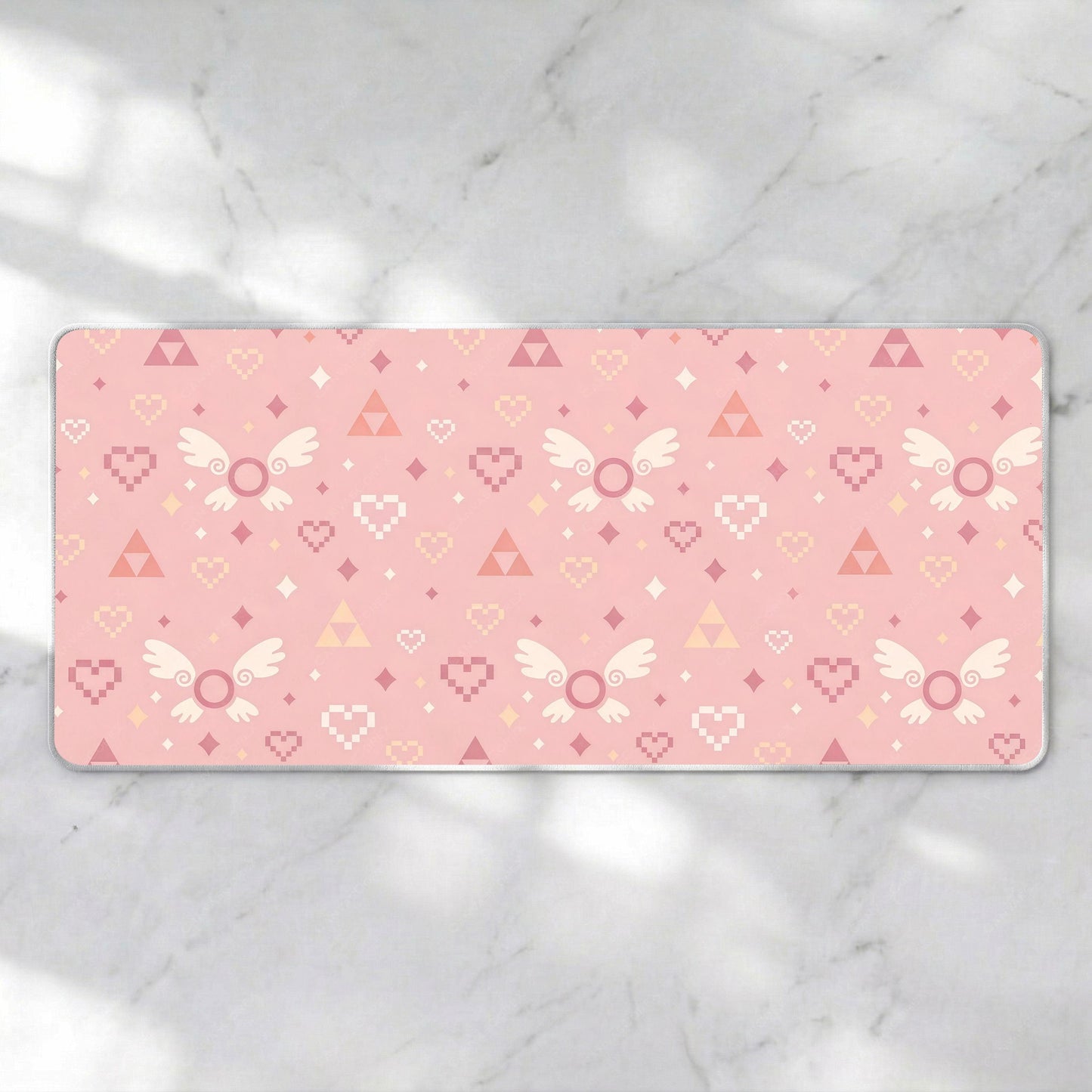 Pink Retro Adventure Desk Mat, Cute Fairy Companion Mousepad, Kawaii Pixel Heart Deskpad, Cozy Gamer XL Mat, Pastel Gaming Decor, 4mm Thick