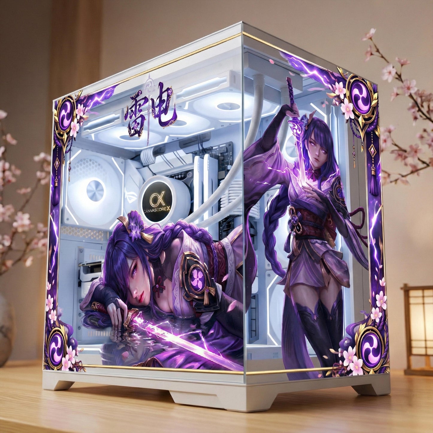 Raiden Shogun PC Case Glass Skin – Tempered Glass Panel Skin – Anime PC Case Skin - Gamer Gift